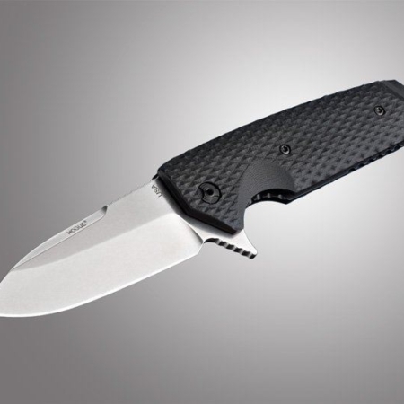 Hogue EX-02 3.75 inch G10 Scales Ball Checker Black Folder  Spear Point Blade