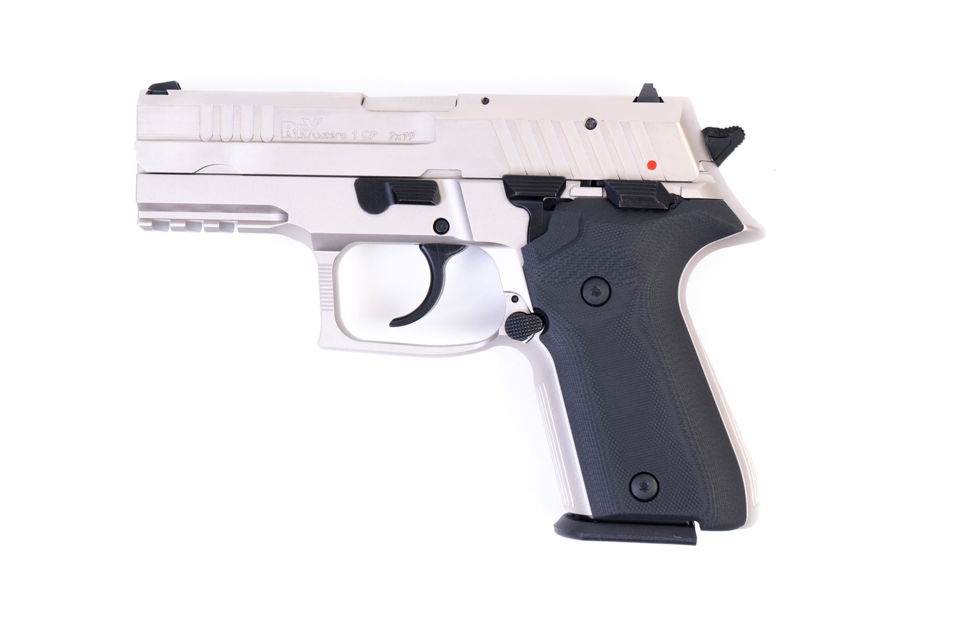 Arex Rex Zero 1CP-06B1 Silver with Hogue Black Grips 9mm Semi-Automatic 15 Round Pistol
