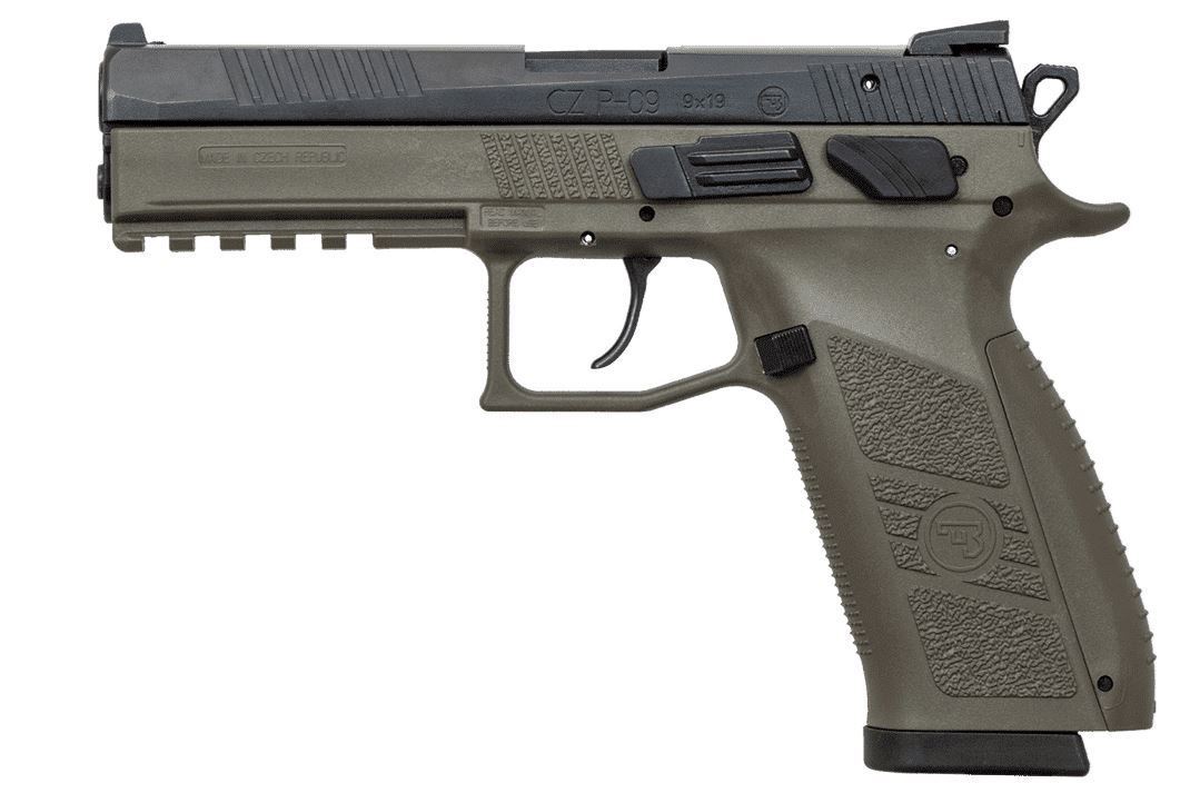 CZ P-09 9mm OD green frame black slide; NS - interchangeable back ...